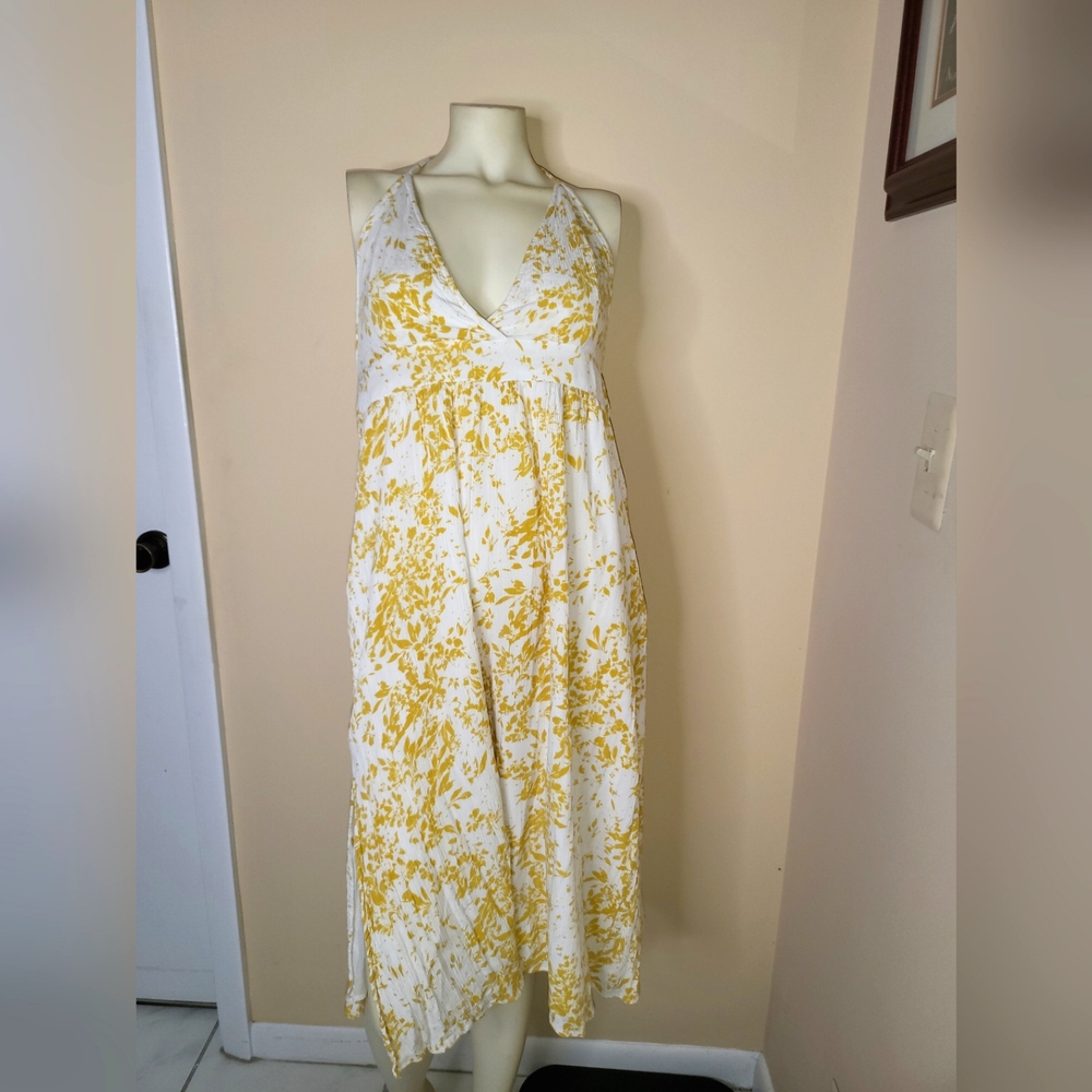 O'NEILL FLORAL YELLOW SIDE SLIPS MIDI DRESS backless